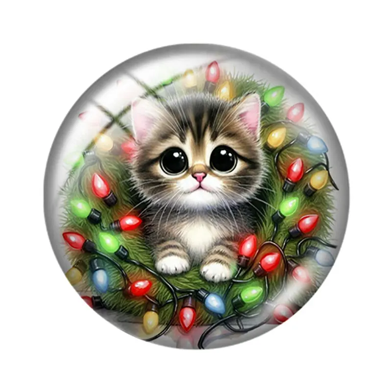 Watercolor Kitten Christmas Lights 10pcs 12mm/18mm/20mm/25mm Round photo glass cabochon demo flat back Making findings