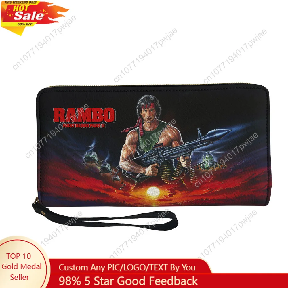 

John Rambo First Blood Movie Custom Wallet Purse Sprunki Mens Womens Zipper Long Wallets Double Print Portable Wallet Gift Bag