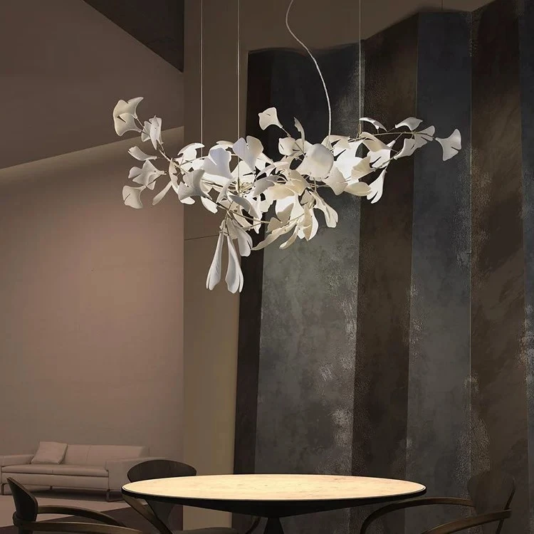 White Porcelain Leaf Chandelier For Living Dining Room Loft  High Ceiling Staircase Entrance Ginkgo Leaf Chandeliers Light