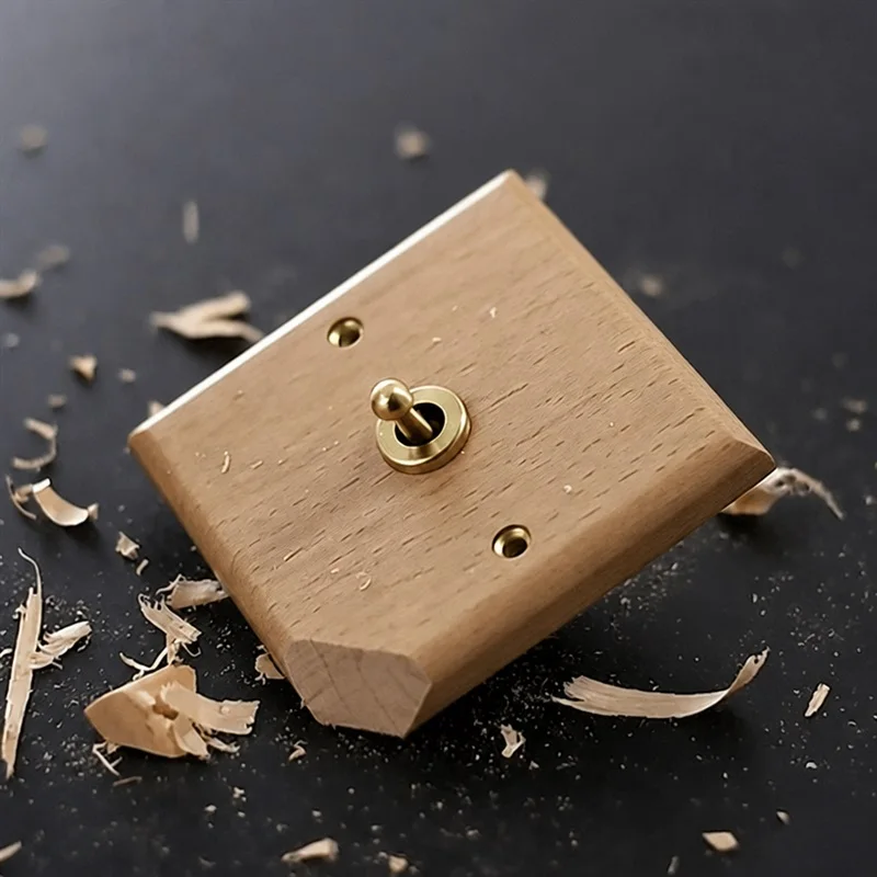 Vintage Beech Solid Wood Panel Brass Lever Wall Toggle Switch Wood Natural Color for Home Improvement