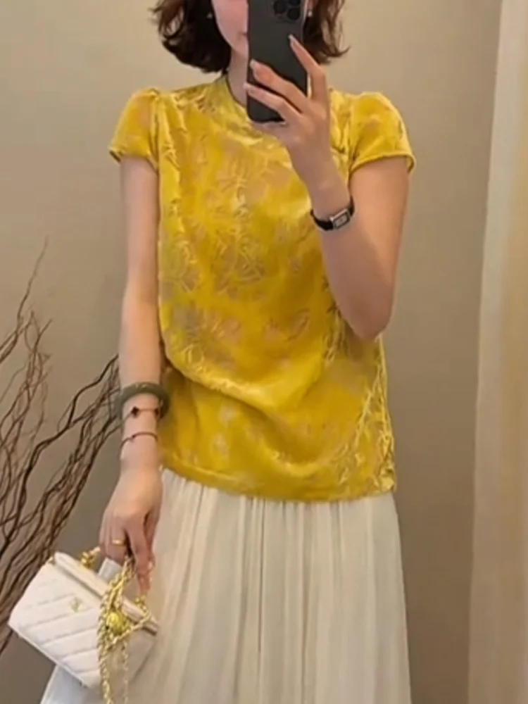 

Новая китайская модная вышитая блузка больших размеров для женщин, летняя коллекция 2025, сезонная, с эффектом стройности, маленькая, элегантная