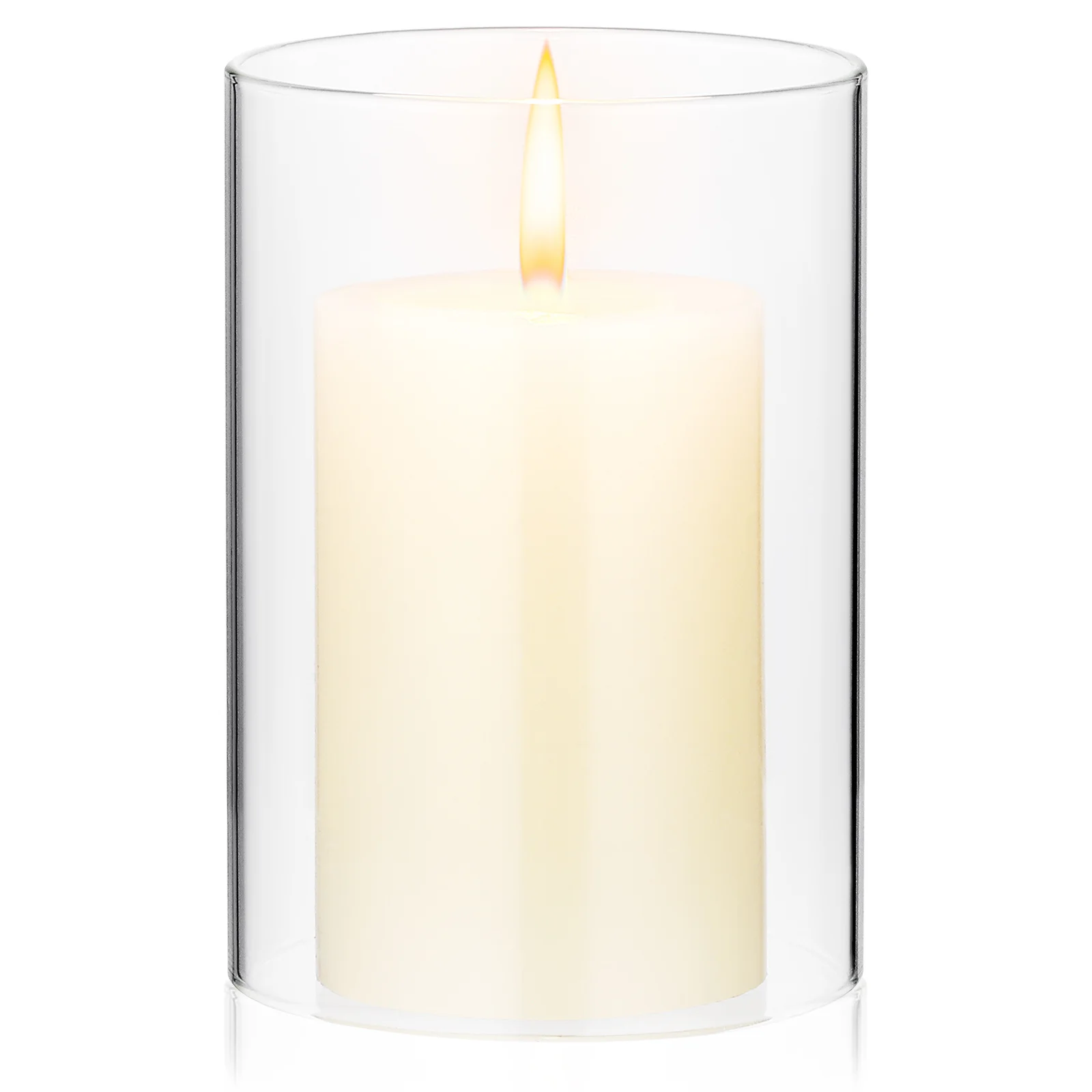 

Clear Glass Shade Open Ended Cylinder Cover for Pillar Candles Windproof Protector Decorative Dome Home Warm Atmosphere