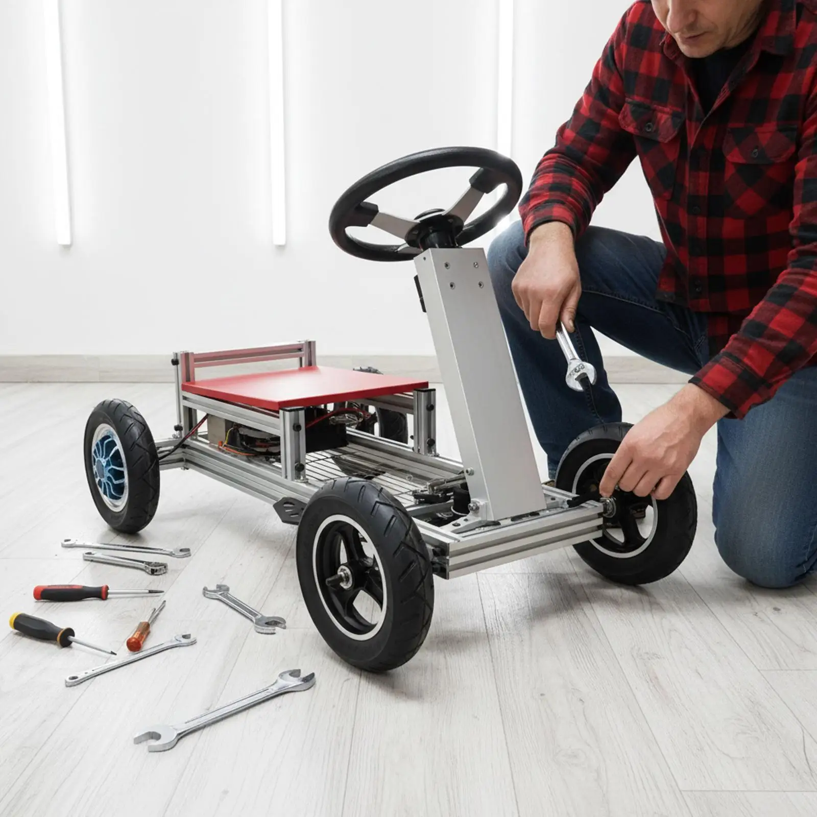 

Комплект рулевого управления для картинга: руль, металлические детали, универсальный шарнир, надежный, для самостоятельной сборки, для 4-колесных электрических картингов