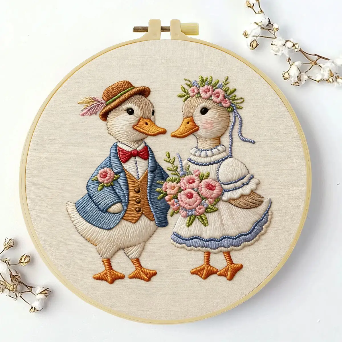 1 Stück 20X20CM/15X15CM 7,87/6,3 Zoll Tier - Ente Stickerei Starter-Kit DIY-Kit DIY-Stickerei-Set Handarbeiten Nähkunst – Detail 1