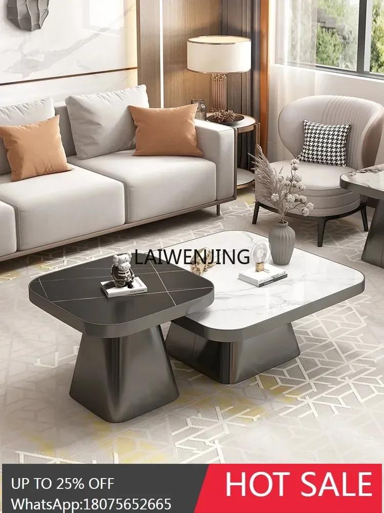 Rock slab coffee table square Italian light luxury living room high-end household rock slab coffee table combination