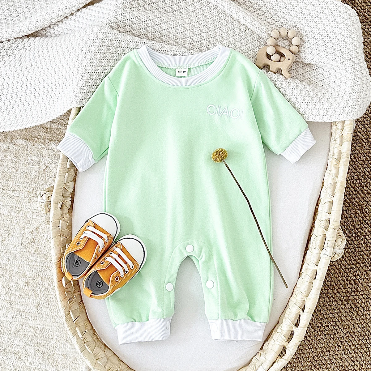 

Baby Bodysuit Solid Color Sweatshirt Spring Autumn Infant Crawling Clothes Buttons Newborn Comfortable Jumpsuits Boys Girls