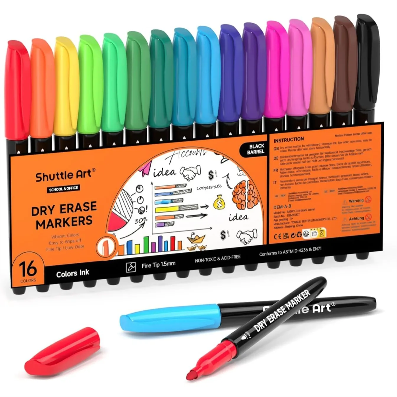 

Dry Erase Markers, 16 Colors Fine Tip Whiteboard Markers for Kids, Writing on Whiteboards, Glass, Mirrors, School Office