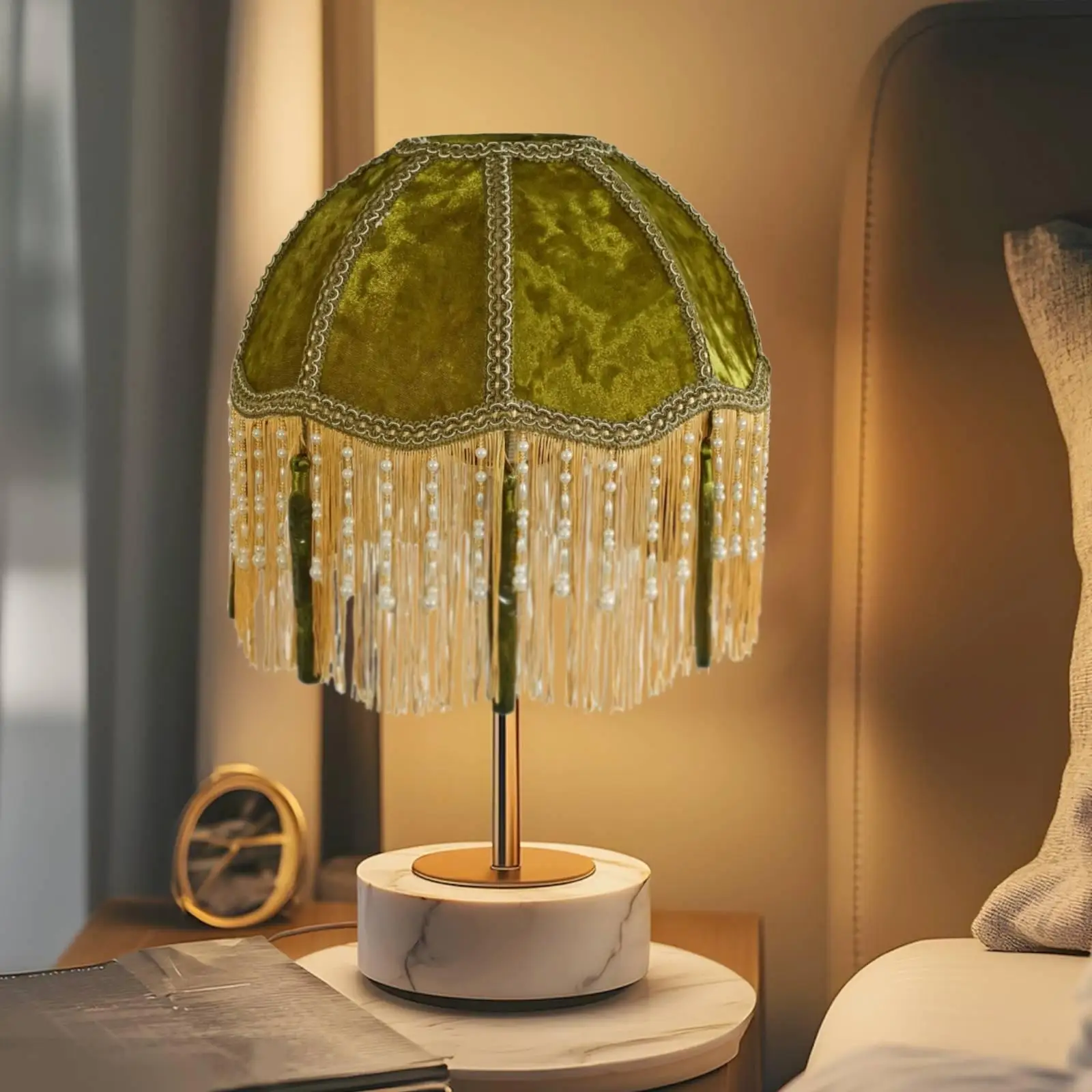 Light Cover with Tassels Retro Design Floor Light Shade Velvet Lampshade Lamp Shade for Restaurant Dining Room Bedroom Apartment