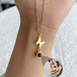 Projection Photo Necklace With Butterfly Personalized Picture Inside Pendant Minimalist Memorial Jewelry Trendy Christmas Gift