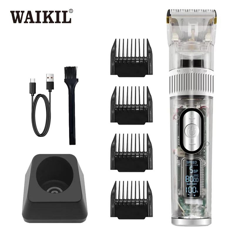 WAIKIL Men's Transparent Electric Hair Clipper Fashion Professional Electric Push Clipper USB Charging Cordless Trimmer Styling