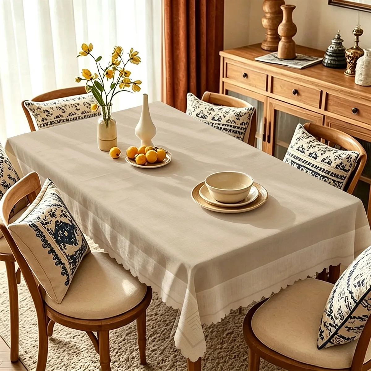 1pc khaki-themed white polka dot tablecloth, machine washable and easy to clean, suitable for the dining table