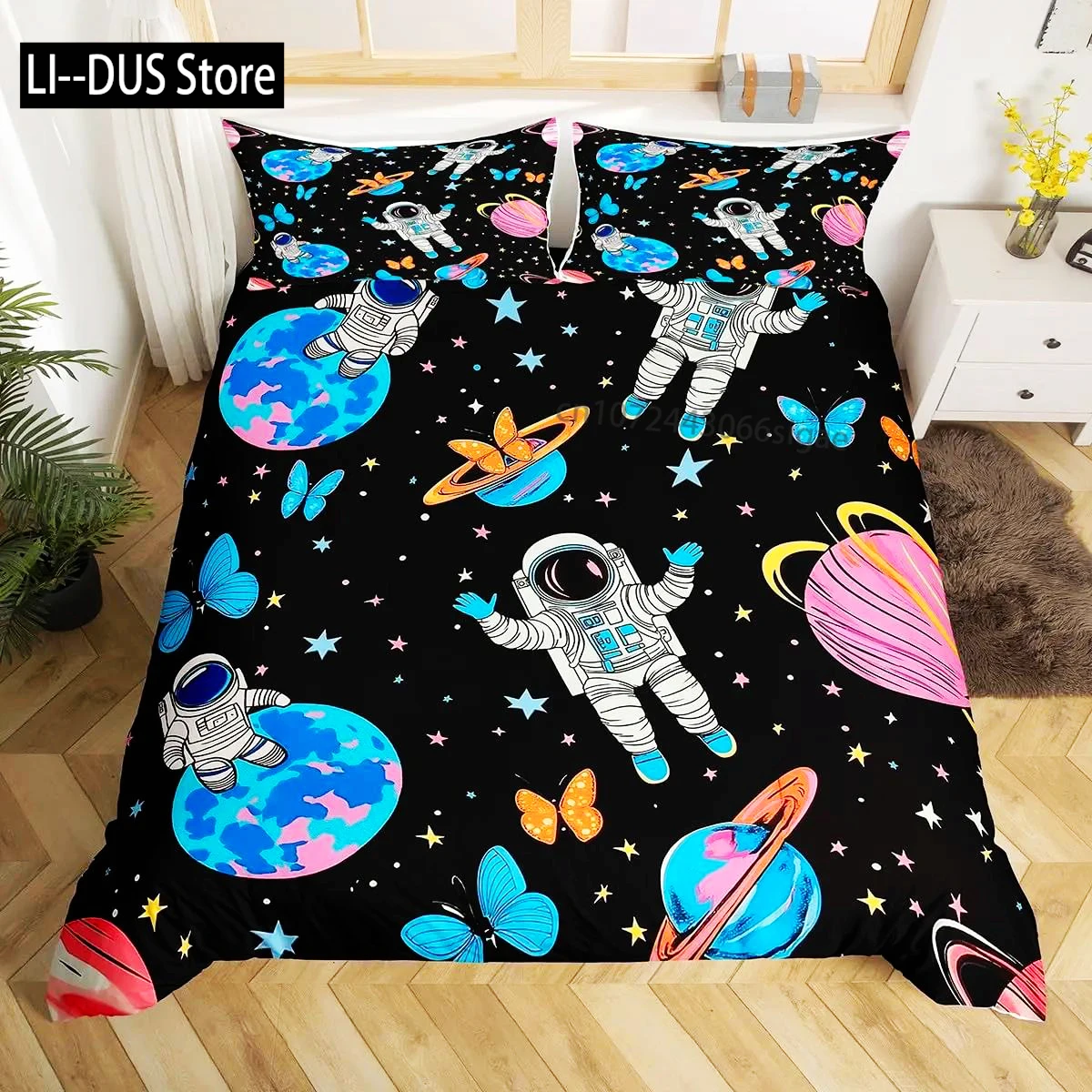 

Astronaut Duvet Cover Set Cartoon Space Astronaut Decor Bedding Set Soft Breathable Comforter Cover With Pillowcase With Zipper