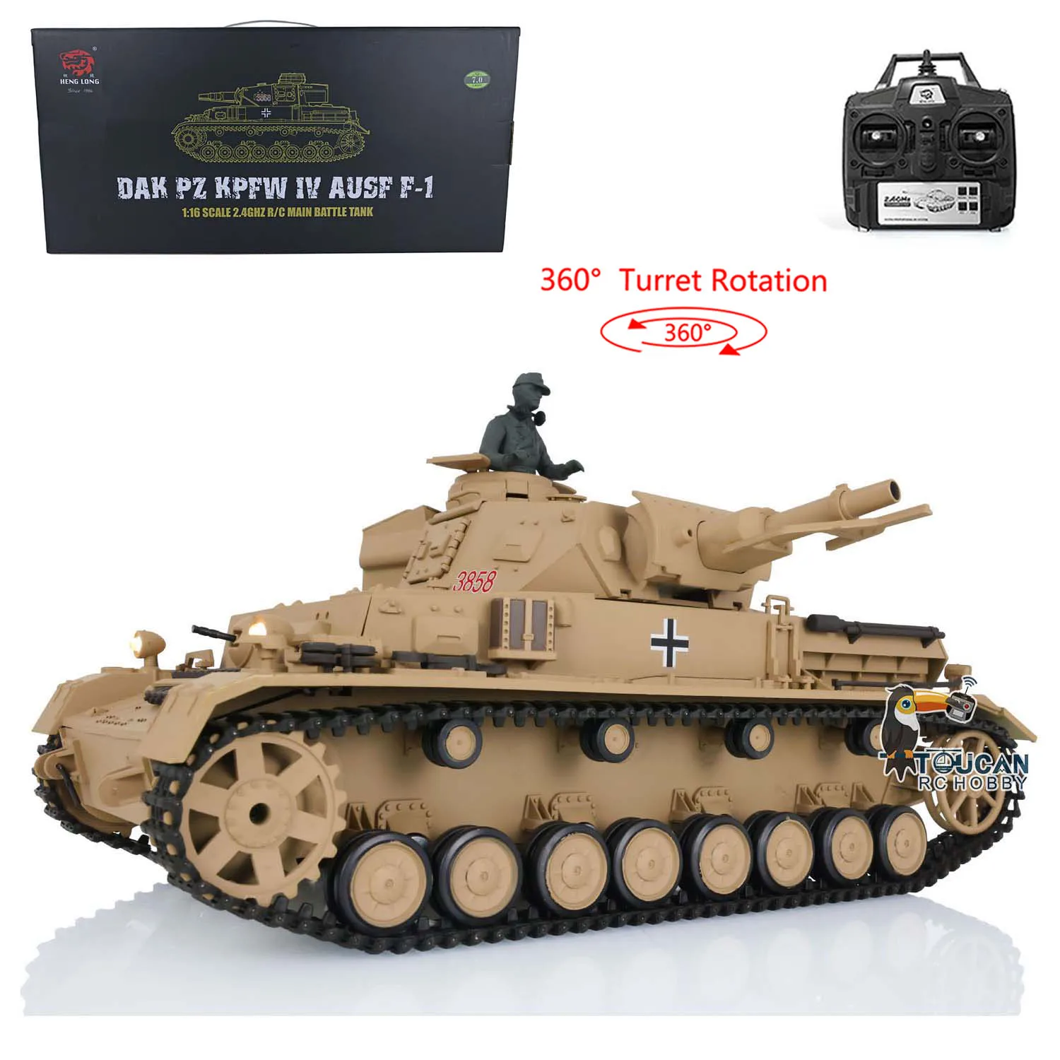 2.4G Heng Long RC Tank 1/16 7.0 Plastic German Panzer IV F RTR 3858 360° Turret RC Panzer TH17380