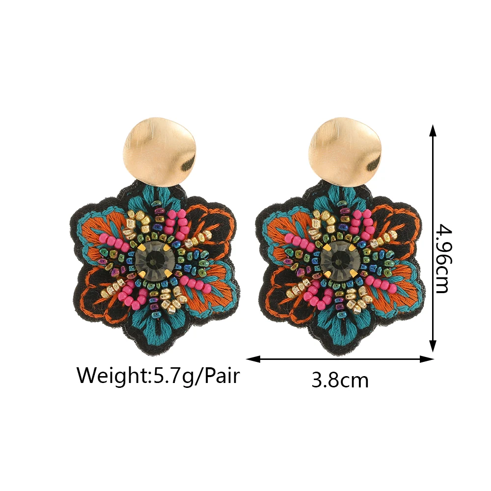 Vintage Flower Beads Handmade Weave Statement Jewelry Big Dangle Drop Earrings For Women Trend Luxury Charm Unique Accessories