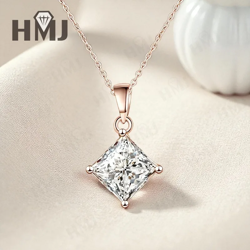 Klassische Halskette im Princess-Schliff, 1/2/3 Karat, D-Farbe, Moissanit, S925, vergoldet, weiße, gelbe und roségoldene Kette für Verlobung, Weihnachten, Charm – Detail 12