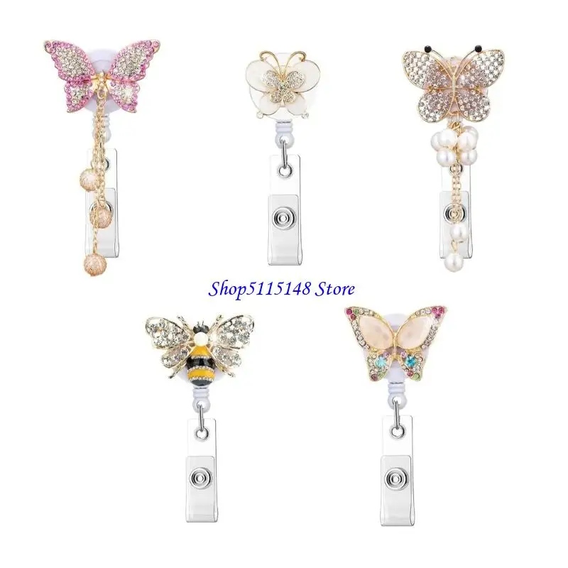 F3MA تمتد 60 سم راينستون راينستون بطاقات معرفات Butterfly Bees Clip Clip Clip Clip Lightweight ABS لمقطع أمان مكان العمل