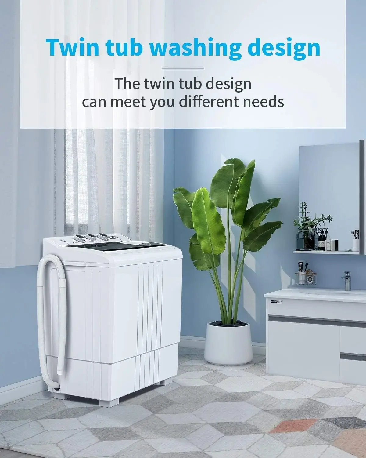 21LBS Portable Washing Machine, Washer(14LBS) and Spinner(7LBS), Mini Compact Twin Tub Washer and Dryer Combo with Pump Draining