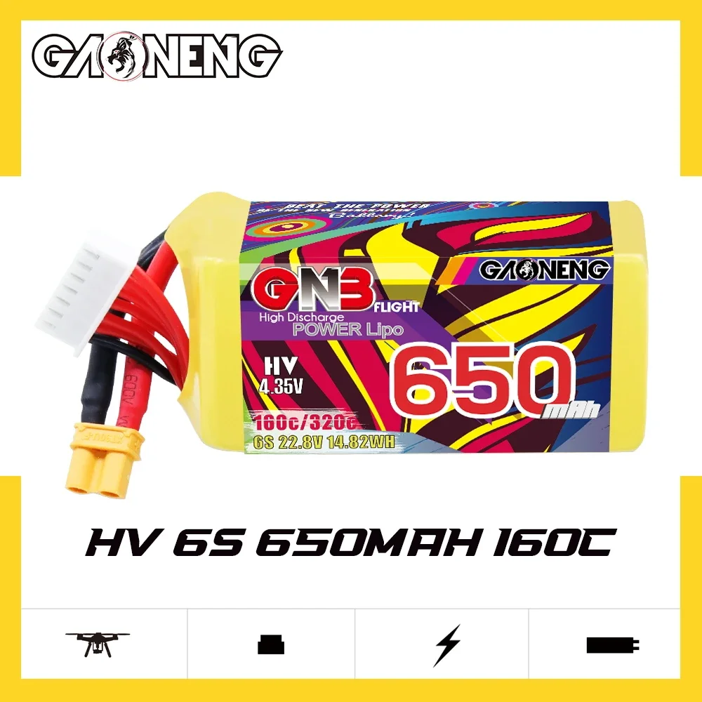 GAONENG GNB 650MAH 6S 22.8V 160C XT30 RC LiPo Battery For Freestyle Drone Cinewhoop DIATONE Tycan MCX2.5 FPV HGL Airplane