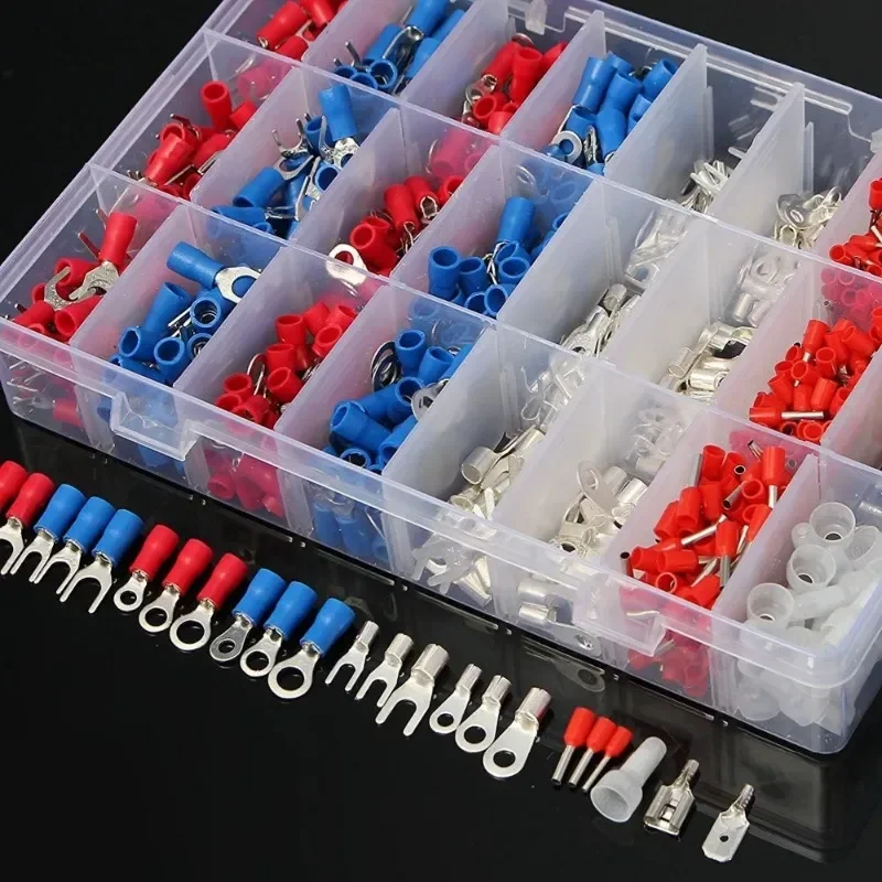 1000Pcs Electrical Cable Terminals Insulated Crimp Terminal Cord Pin End Wire Connector Terminals Spade Fork Ring Assorted Set