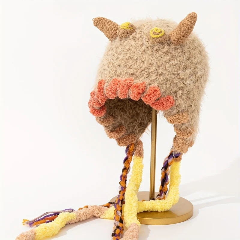 Autumn-Winter Cartoon Cute Monster Handmade Beanie Extra Soft and Warm Unisex Halloween Party Outfit