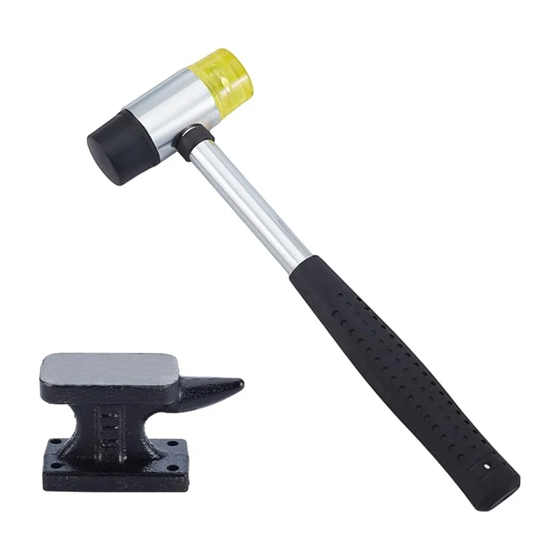 AAAN-Silversmithing Tools Mini Horn Anvil Set Iron Anvil With Rubber Hammer Blacksmith Forge Kit Forging Bench Block