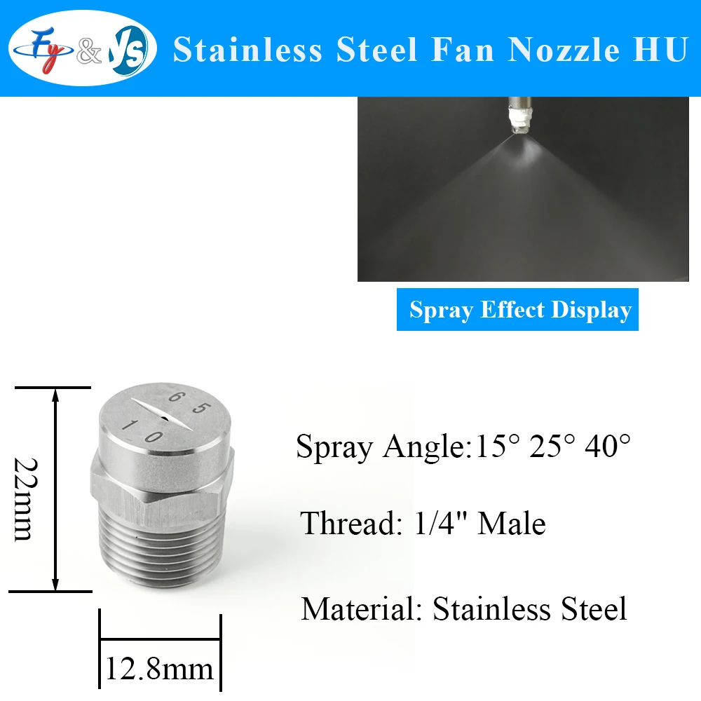Stainless Steel HU Flat Fan Nozzle Large Flow Spray Nozzles Manufacturer 1/4'' 65 110 Degree Fan Spray Cleaning Nozzles