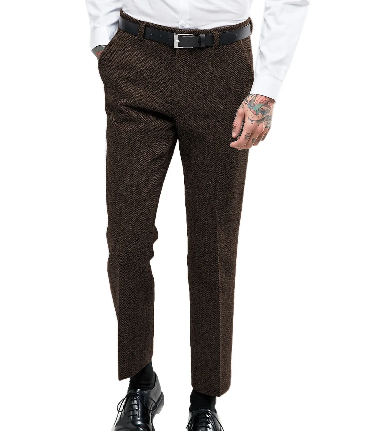 Mens Vintage Tweed Dress Pants Slacks Trousers Regular Fit Suit Pants for Men New 2024