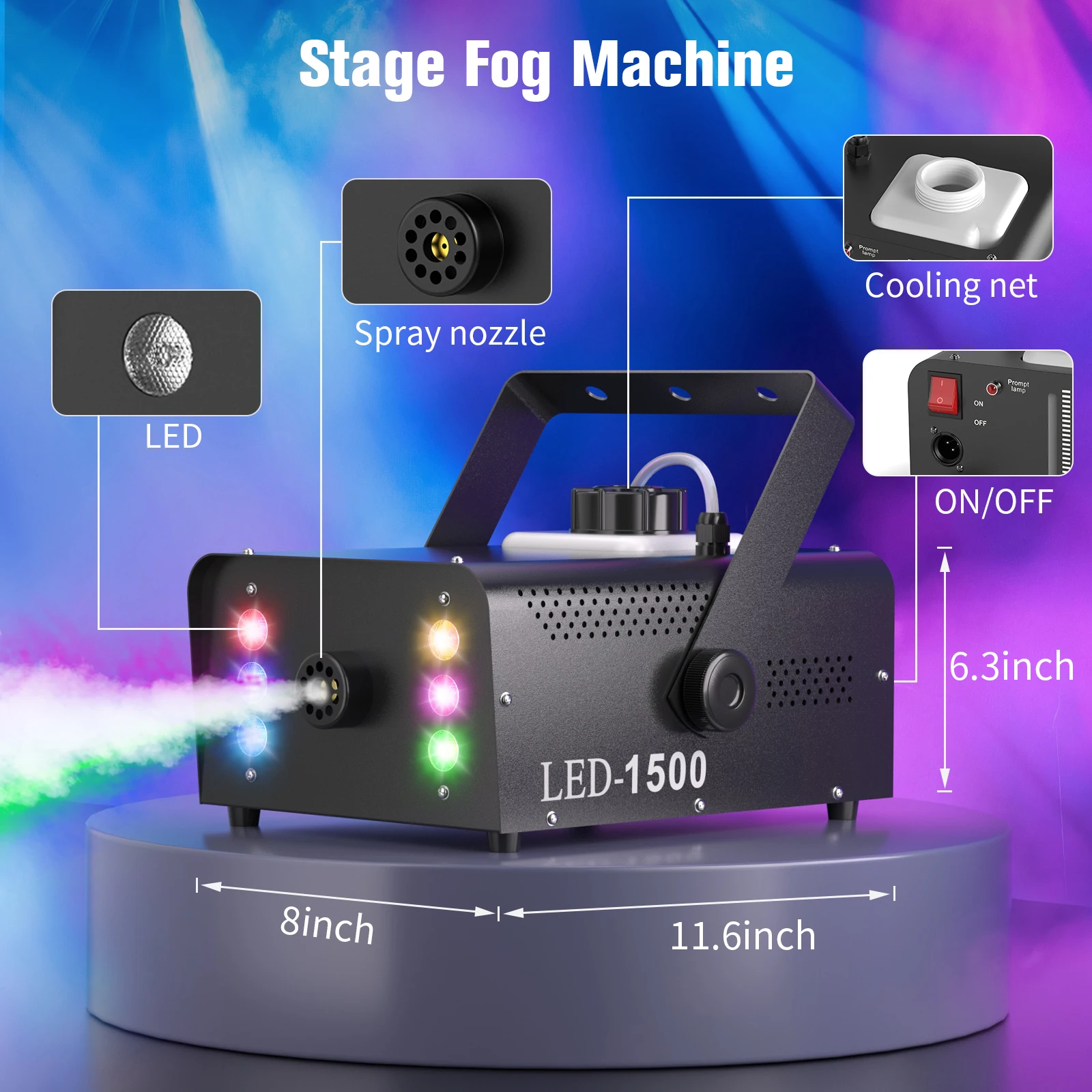 

Datewink 1500 Вт дымовая туманная машина RGB 6LED сценическое освещение эффект тумана дистанционное управление для DJ дискотека Рождественская вечеринка ночной клуб бар