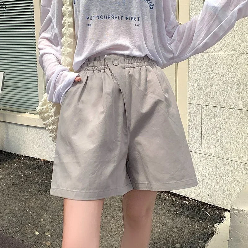 2025 레이디 클래식 원 버튼 짧은 바지 소녀 편안한 하이 웨이스트 워시 코튼 반바지 여성 한국 캐주얼 휴가 바지