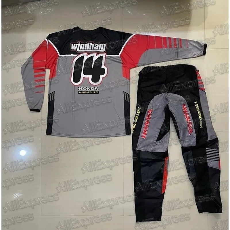 نسخة طبق الأصل لخريف 2025 موتوكروس # 14 Windham Honda Racing Team إعادة طباعة جيرسي تنفس 3D مطبوعة سريعة الجافة طويلة الأكمام والسراويل