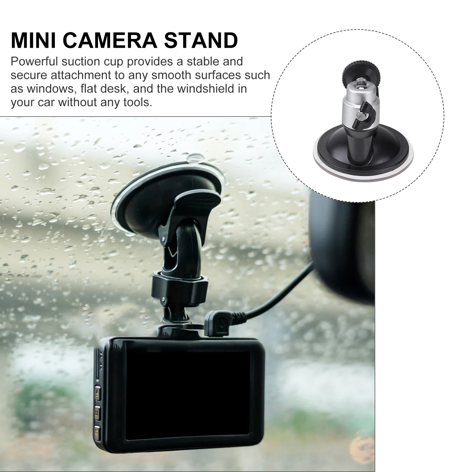 

360 Swivel Car Camera Suction Tripod Mount For Windshield Dashboard Roof Universal Mini Camcorder Holder Stand (Silver)