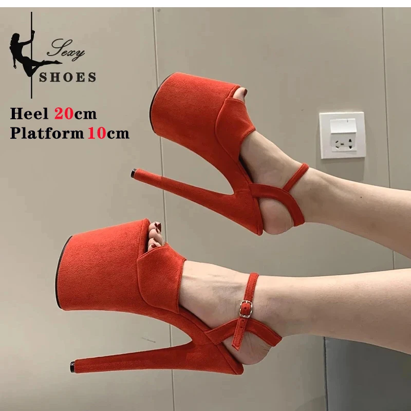 Sandals Women 2023 Chic Sexy Suede 8Inches/20cm Sandals Peep Toe Platform Pole Dance Shoes Stripper Heels Nightclub Stiletto