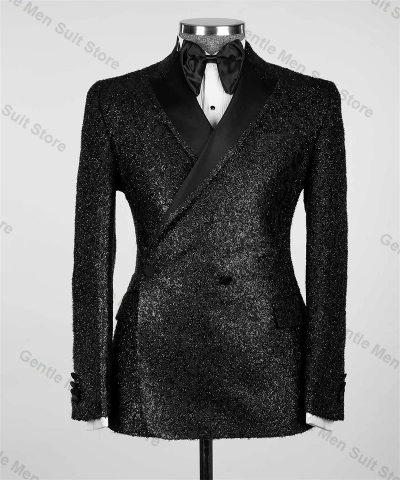 

Glitter Black Men Suits Set 2 Piece Blazer+Pant Formal Office Business Male Prom Groom Wedding Tuxedo Coat Tailored Jacket