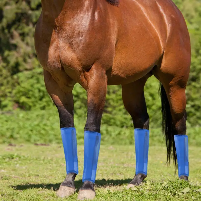 Botas de mosca de caballo reutilizables, 4 piezas, diseño transpirable, Leggings para caballos, protección contra moscas equinas