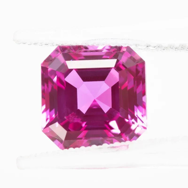 

Hot Pink Color Wholesale Lab Grown Sapphire Asscher Shape VVS1charms Gemstone DIY Advanced Jewelry Rings Earrings Making
