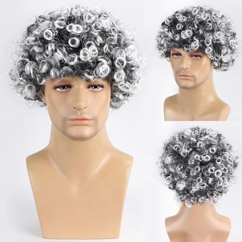 Man Elf Short Curly Hair Halloween Masquerade Cosplay 1970s Disco Short Hair Adult Party Headwear Gradient Synthesis Wig Cover