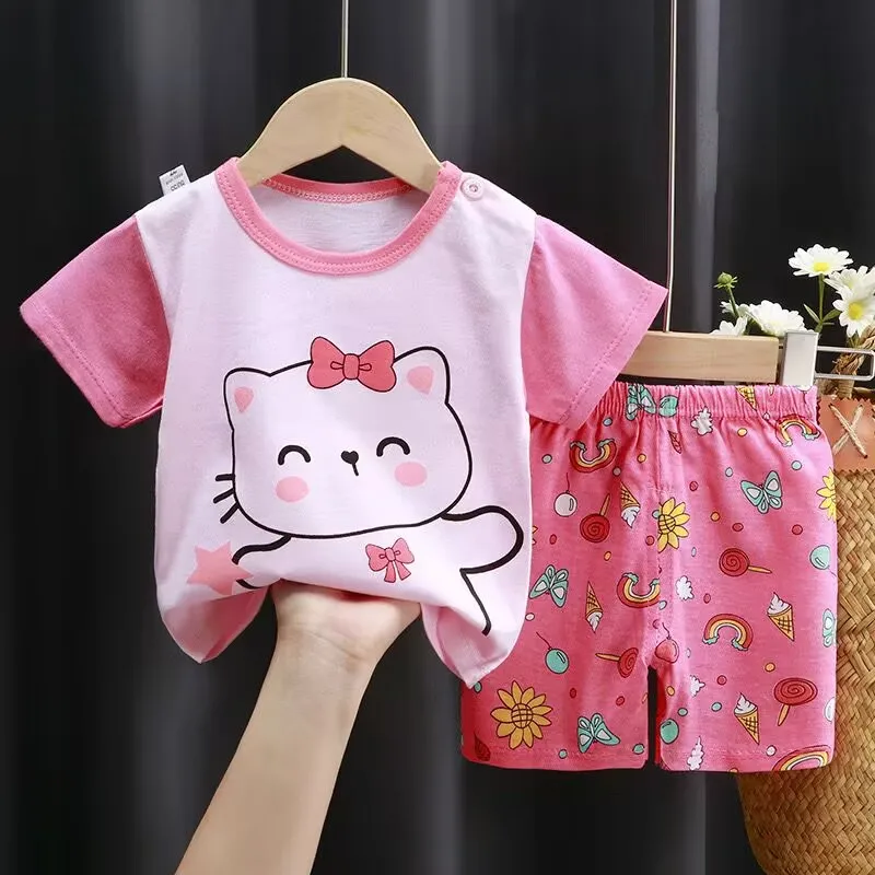 2024 Baby girls clothes Summer Children's Short Sleeved Suit Girls T-shirt + Shorts Outfits Disney 0-3Age