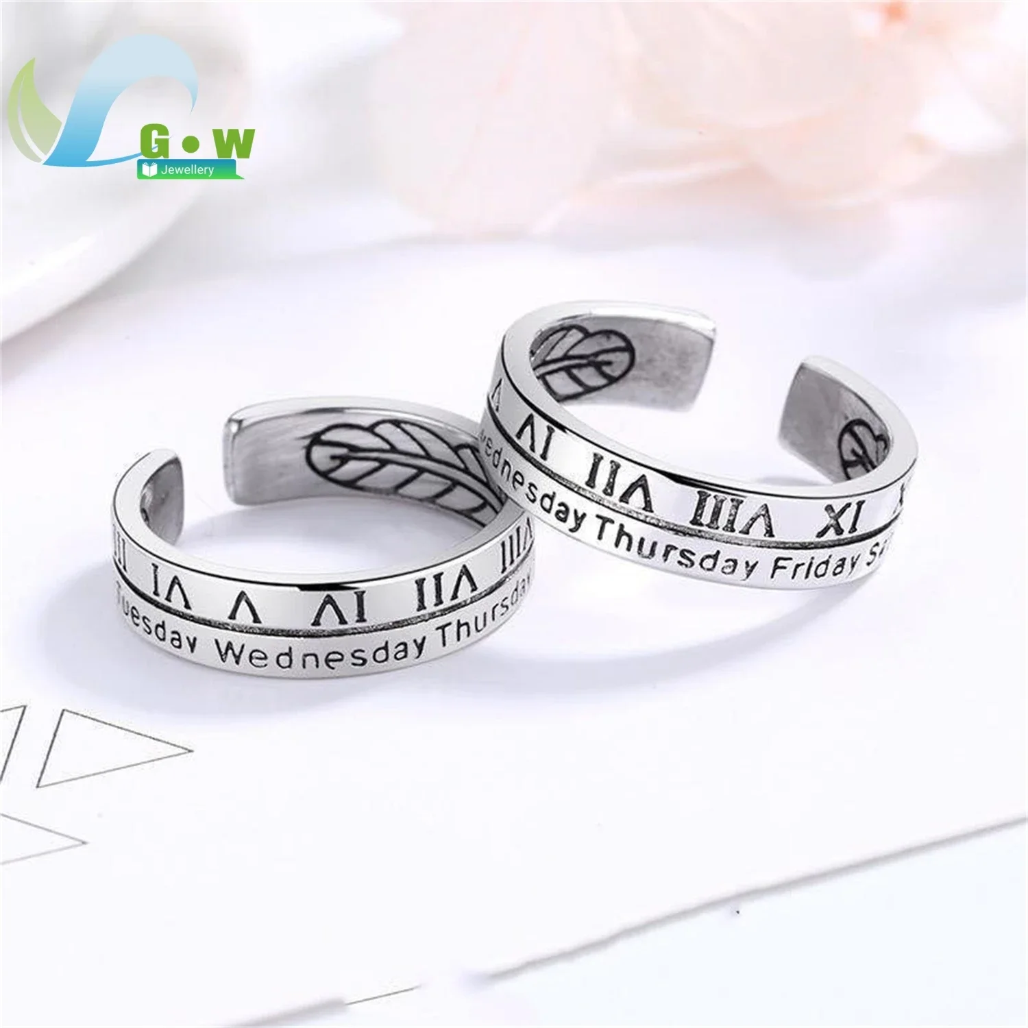 Roman Numerals Adjustable Open Ring Minimalist Vintage Unisex Jewelry Couple Matching Set for Men Women Birthday Gift 2025 New