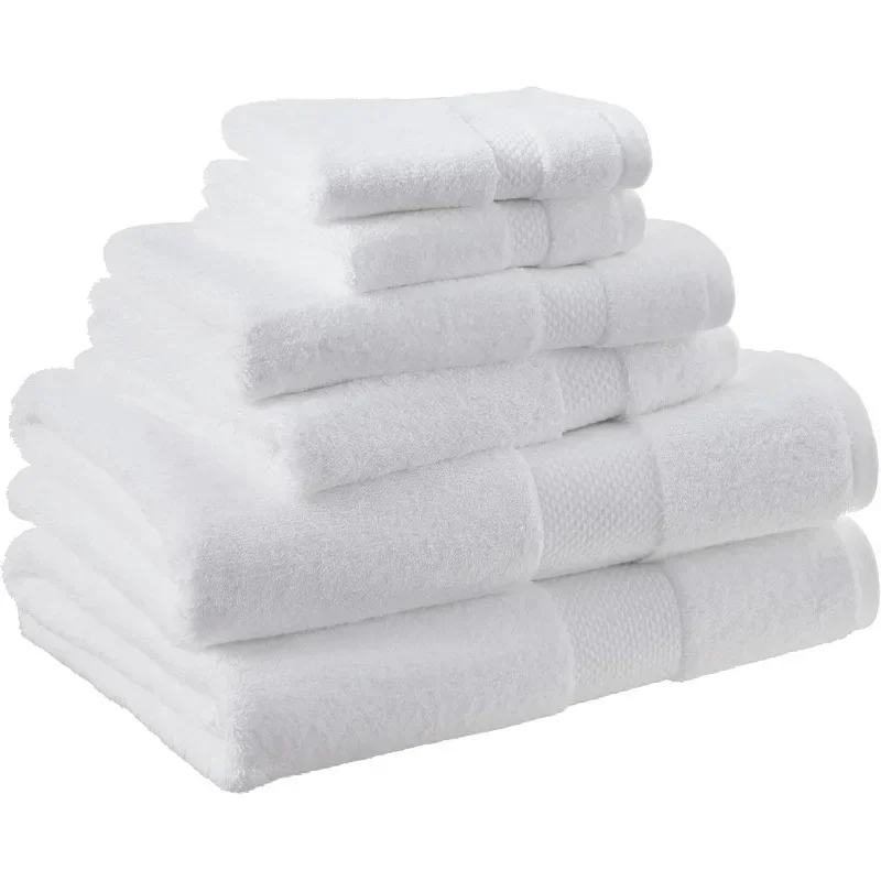 Organic Cotton Plush Bath Towels - 6-Piece Set, 2 Bath Towels 2 Hand Towels 2 Washcloths Cotton Turkish Towels Bathroom White