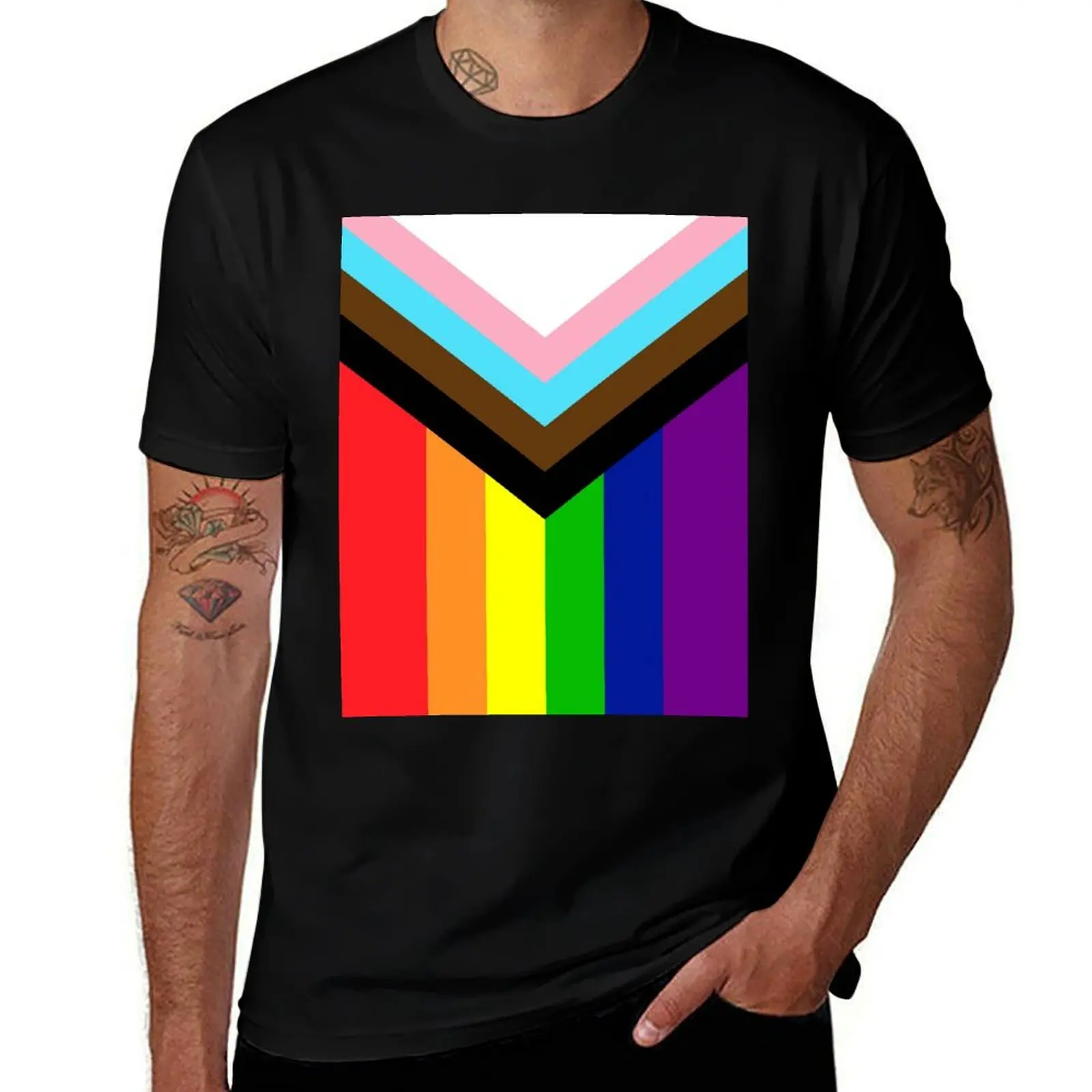 Progressive Rainbow Flag Pride T-Shirt Soft Cotton Print T-Shirt