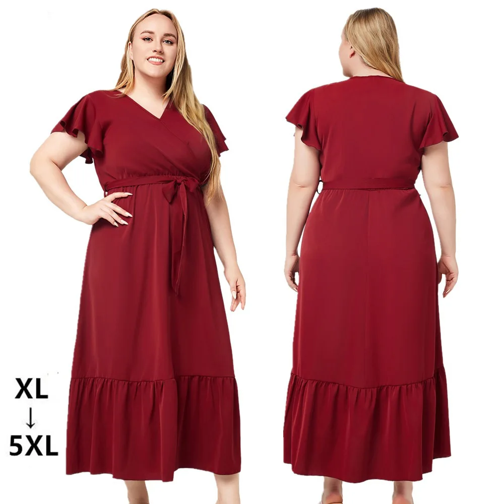 

Red Fashion Women's Summer Dress 2025 2XL 3XL 4XL 5XL Plus Size Chubby Woman Clothing Cheap Elegant Long New In Dresses On Sale