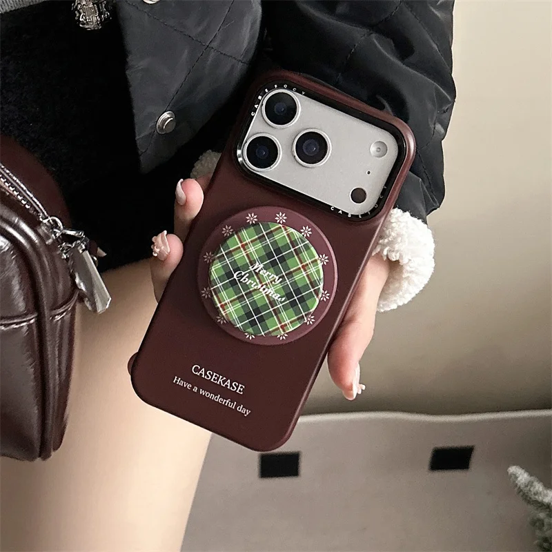 حافظة هاتف مغناطيسية بنية بسيطة لهاتف آيفون 17 برو 15 14 16 برو ماكس مع حامل حافظات صلبة لطيفة لهاتف أبل 17 برو ماكس فوندا