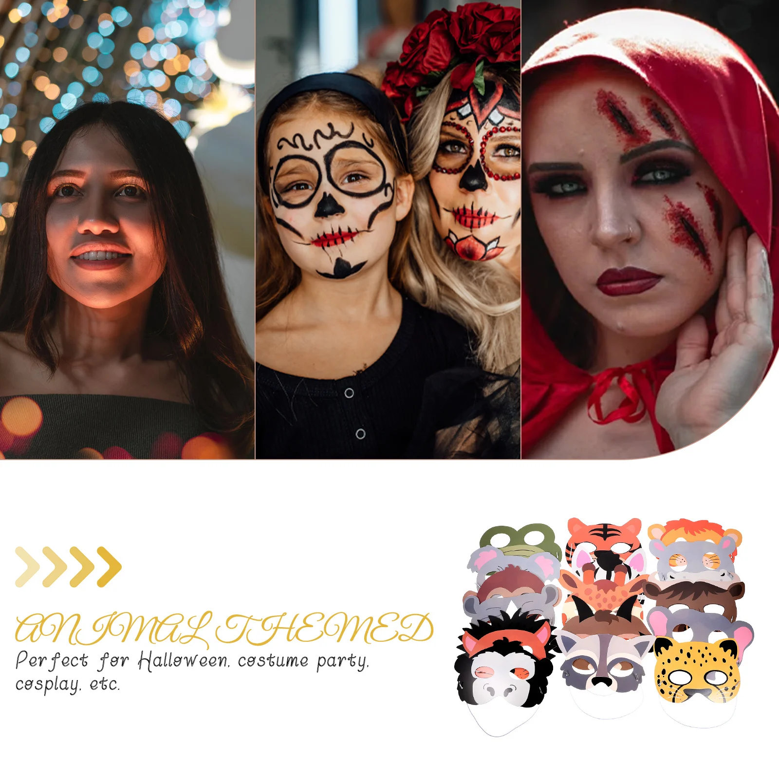 16 قطعة من قناع الحيوانات، أقنعة تنكرية ورقية للوجه، زينة لحفلات أعياد الميلاد