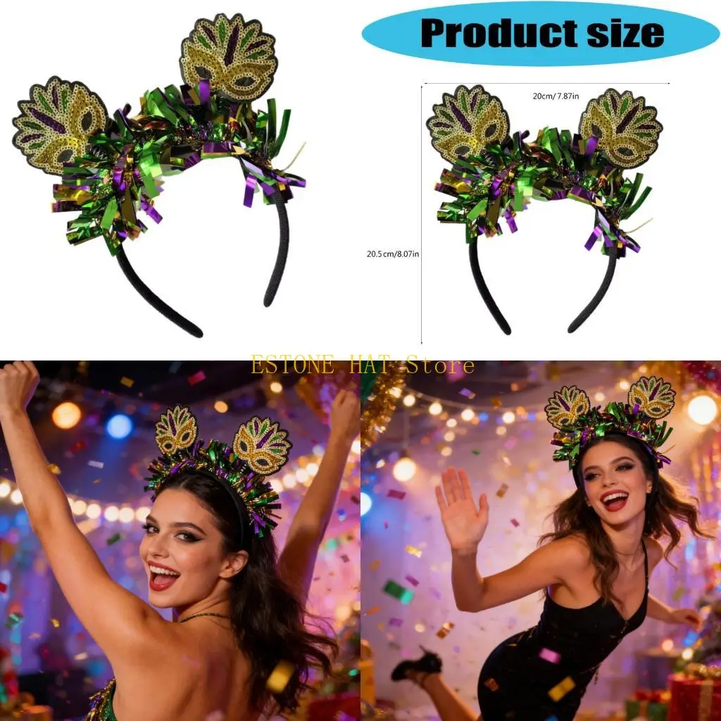 

49MF Mardi Gras Headband Sequins Headband Mardi Gras Costume Headwear Hair Accessory