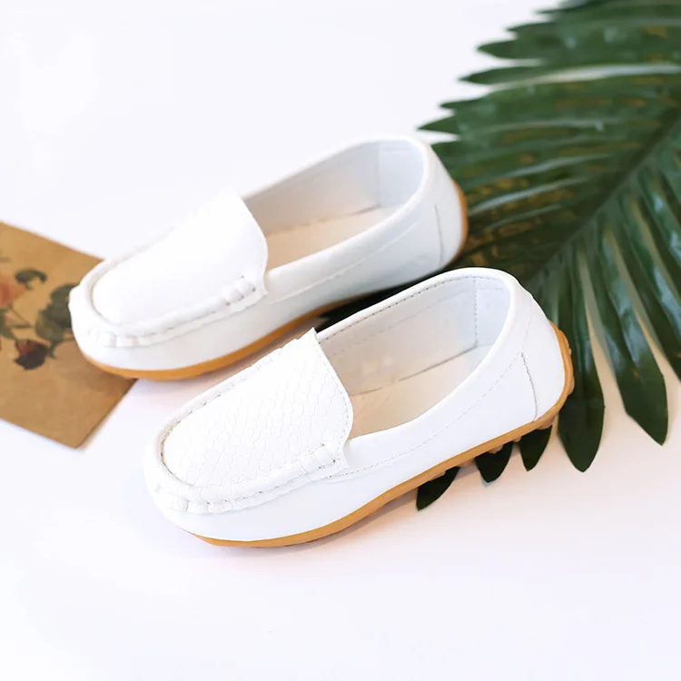 Kids'Casual Shoes Solid Color PU Leather Fashion Spring Flat Shoes For Children Anti-slip Black White Shoes Size 21-36