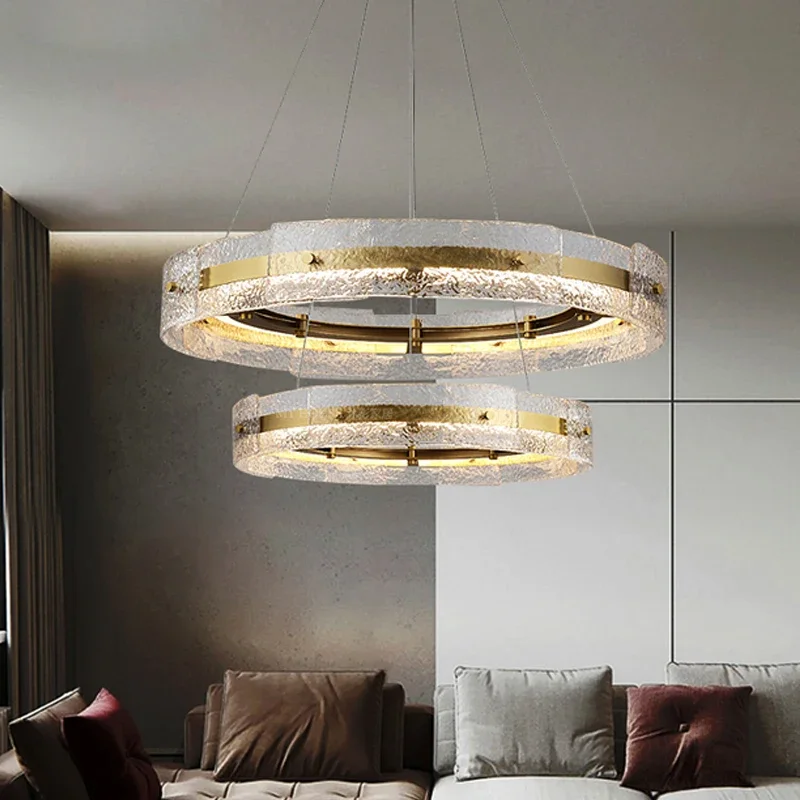 

Luxury Art Glass Ceiling Chandeliers Modern Gold Metal Round Pendant Lights Living Dining Room Villa Restaurant Decor Lighting