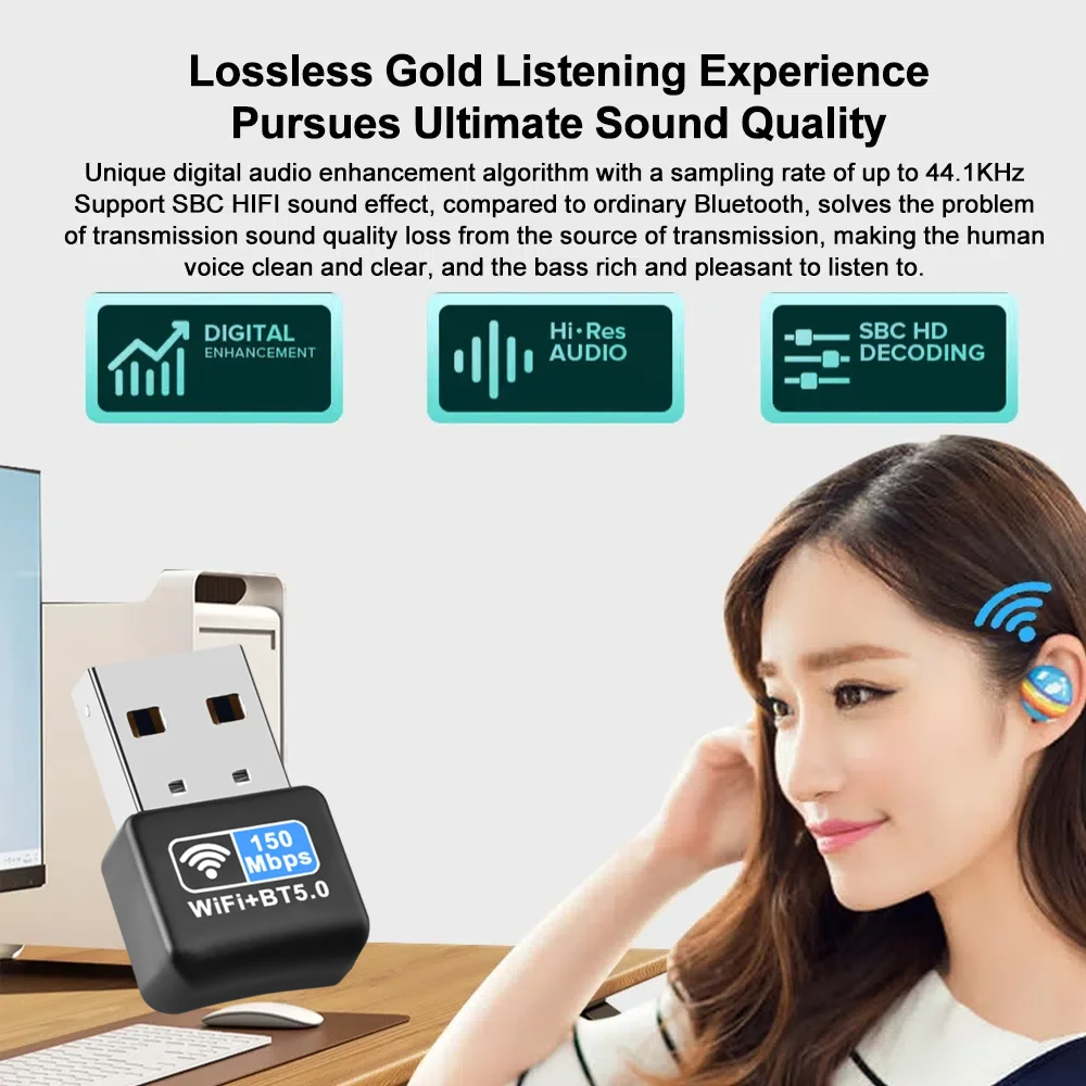 150m mini adaptador wifi usb 2.4g bluetooth 5.0 adaptador de placa de rede sem fio portátil para computador portátil windows 10/11 driver grátis