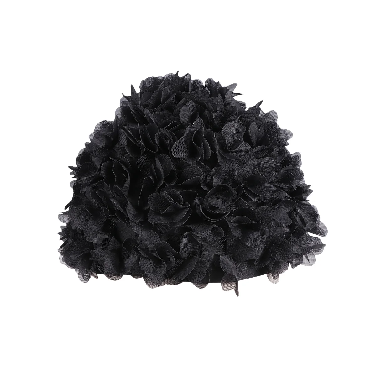 Gorro de baño negro con forma de pétalos de flores en 3D para mujer, gorro de baño antideslizante, cómodo, reutilizable, duradero