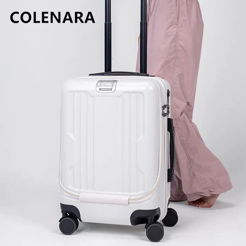 COLENARA Laptop Suitcase Front Opening Boarding Box 20 Inches ABS + PC Trolley Case Women's Universal Wheel Rolling Luggage
