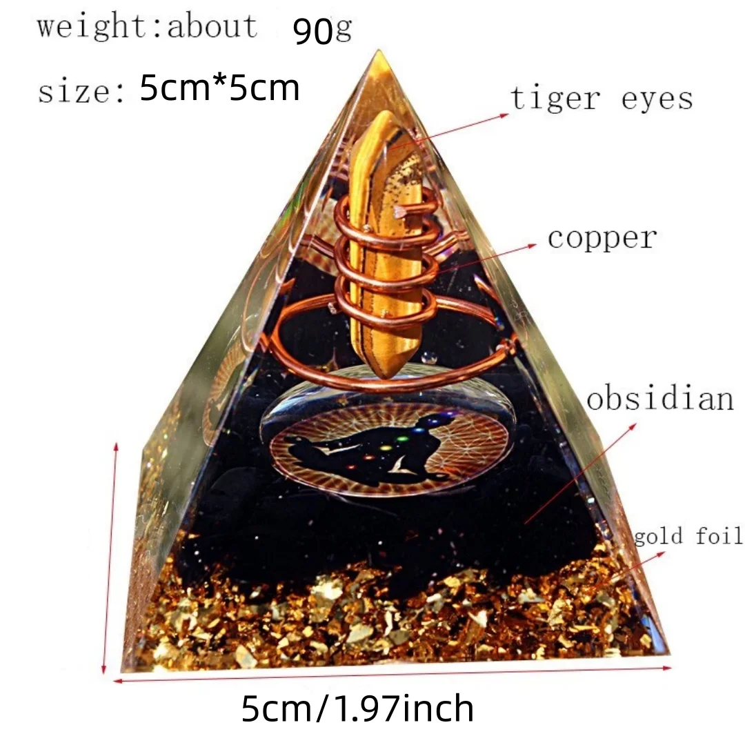 Orgonite Pyramid Tree of Life Natural Green & Blue Crystal Chips Copper Wire Energy Generator for Meditation Home Decor Gift